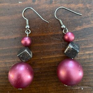 Chic Metallic Pink and Silver Beaded Earrings